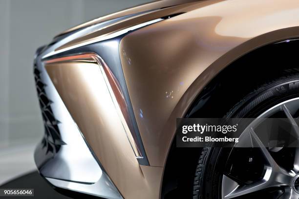 The headlight of a Toyota Motor Corp. Lexus LF-1 Limitless crossover concept vehicle is seen during the 2018 North American International Auto Show...