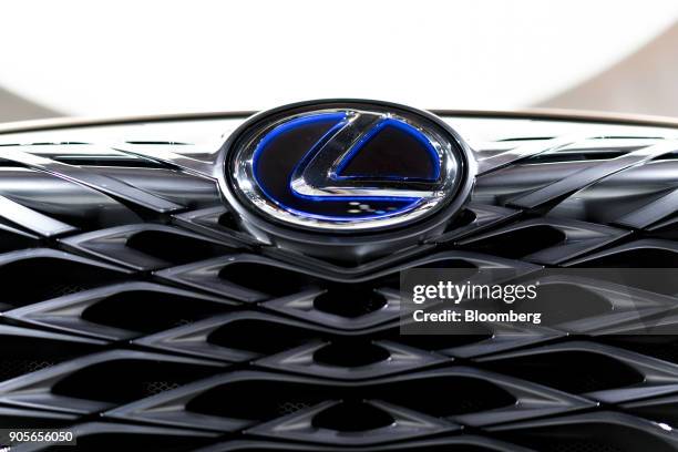 The Toyota Motor Corp. Lexus logo is seen on the grille of a LF-1 Limitless crossover concept vehicle during the 2018 North American International...