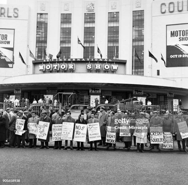 Protestors stage a demonstration in Warwick Road, London outside the Earls Court Motor show, in protest against redundancy sackings at the...