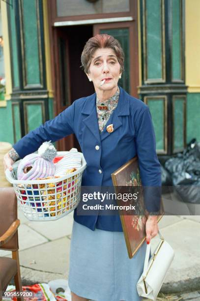 The cast of EastEnders on set. June Brown as Dot Cotton, 28th June 1991.
