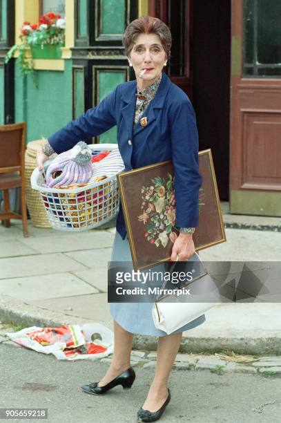The cast of EastEnders on set. June Brown as Dot Cotton, 28th June 1991.
