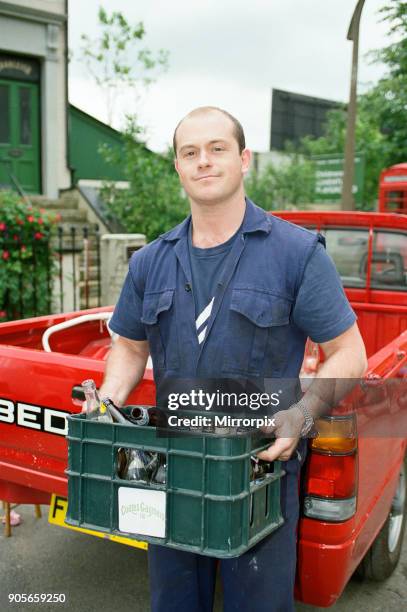 The cast of EastEnders on set. Ross Kemp as Grant MItchell, 28th June 1991.