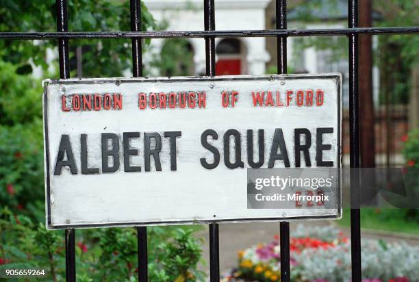 The cast of EastEnders on set, 28th June 1991.