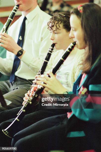 Music Students at Gillbrook Comprehensive School, South Bank, Eston, receive special instruction from members of the 2nd Royal Tank Regiment at...