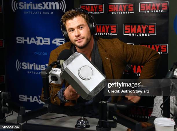 Actor Chris Hemsworth visits 'Sway in the Morning' hosted by SiriusXM's Sway Calloway on Eminem's Shade 45 channel at the SiriusXM studios on January...