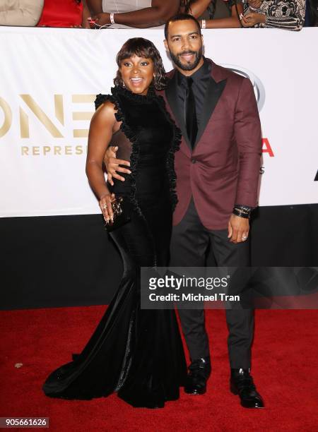 Naturi Naughton and Omari Hardwick arrive to the 49th NAACP Image Awards held at Pasadena Civic Auditorium on January 15, 2018 in Pasadena,...