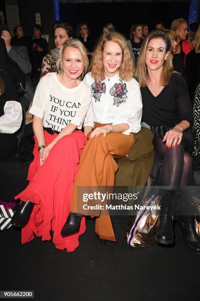 Nova Meierhenrich, Chiara Schoras and Wolke Hegenbarth attend the Riani show during the MBFW Berlin January 2018 at ewerk on January 16, 2018 in...