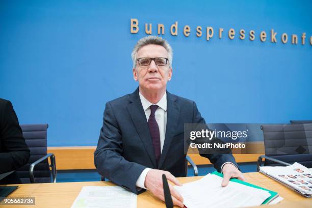 German Interior Minister Thomas de Maiziere is pictured during a press conference at the Bundespressekonferenz in Berlin, Germany on January 16, 2017.