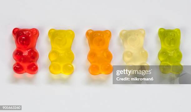 close-up of gummy bears candies - jelly beans stock pictures, royalty-free photos & images