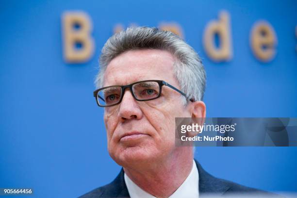 German Interior Minister Thomas de Maiziere is pictured during a press conference at the Bundespressekonferenz in Berlin, Germany on January 16, 2017.