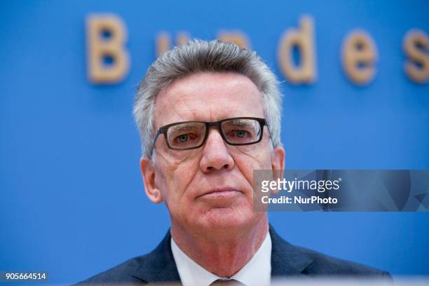German Interior Minister Thomas de Maiziere is pictured during a press conference at the Bundespressekonferenz in Berlin, Germany on January 16, 2017.