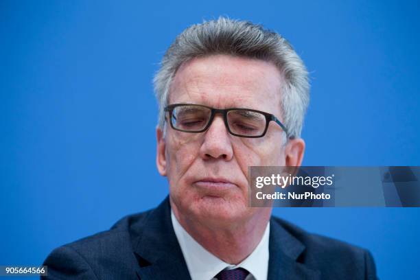 German Interior Minister Thomas de Maiziere is pictured during a press conference at the Bundespressekonferenz in Berlin, Germany on January 16, 2017.