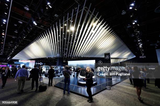 The Mercedes-Benzexhibit is shown at the 2018 North American International Auto Show January 16, 2018 in Detroit, Michigan. More than 5,100...