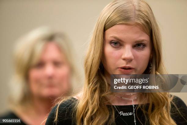 Jade Capua,a victim of former USA Gymnastics doctor Larry Nassar, gives her victim impact statement during his sentencing hearing in Lansing,...