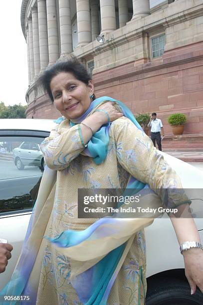 Preneet Kaur, Member of Parliament from Patiala and wife of Capt Amarinder Singh, Chief Minister of Punjab at Parliament House in New Delhi, India