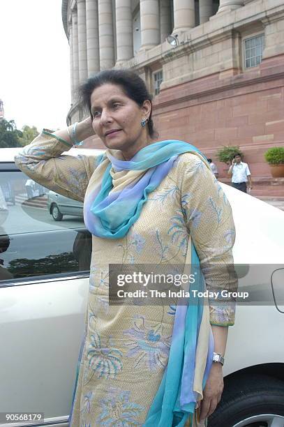 Preneet Kaur, Member of Parliament from Patiala and wife of Capt Amarinder Singh, Chief Minister of Punjab at Parliament House in New Delhi, India