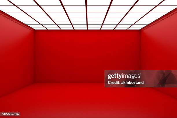 empty 3d room - red imagens e fotografias de stock