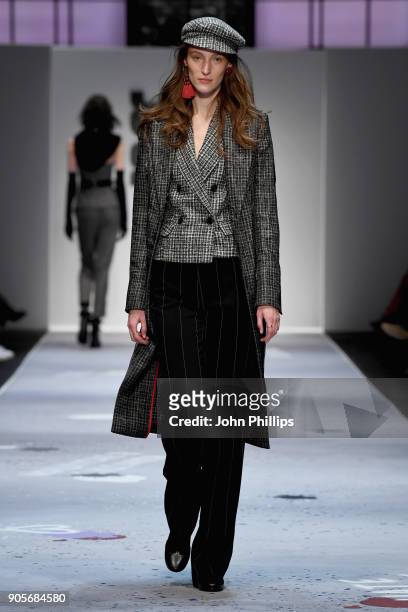 Franziska Mueller walks the runway at the Riani show during the MBFW Berlin January 2018 at ewerk on January 16, 2018 in Berlin, Germany.