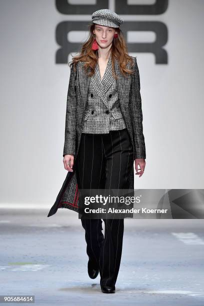 Franziska Mueller walks the runway at the Riani show during the MBFW Berlin January 2018 at ewerk on January 16, 2018 in Berlin, Germany.