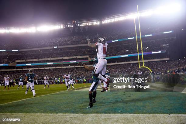 Playoffs: Atlanta Falcons Jones Julio in action, incomplete pass vs Philadelphia Eagles Jalen Mills at Lincoln Financial Field. Sequence....