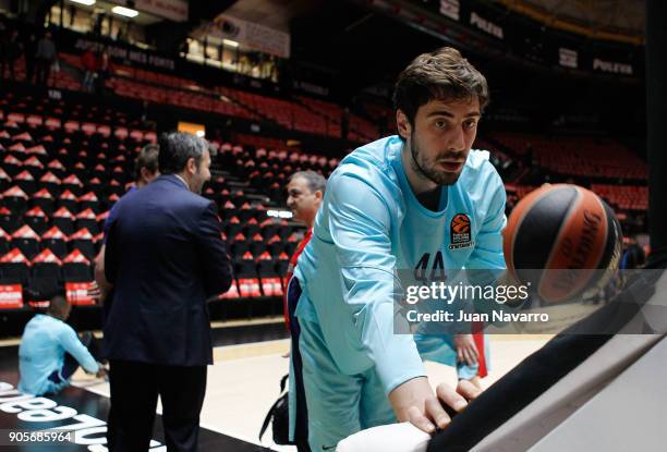 Ante Tomic, #44 of FC Barcelona Lassa warms up before the 2017/2018 Turkish Airlines EuroLeague Regular Season Round 18 game between Valencia Basket...