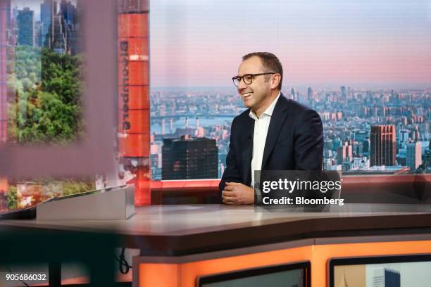 Stefano Domenicali, chairman and chief executive officer of Automobili Lamborghini SpA, smiles during a Bloomberg Television interview in New York,...