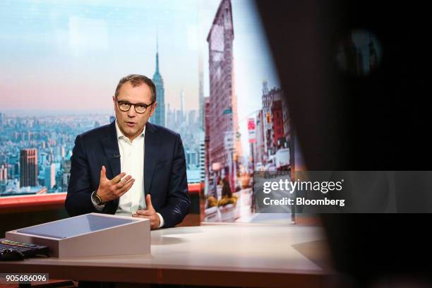 Stefano Domenicali, chairman and chief executive officer of Automobili Lamborghini SpA, speaks during a Bloomberg Television interview in New York,...