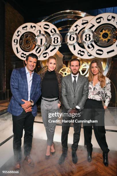 Luis Figo, Helen Svedin, Juan Mata and Evelina Kamph visit the IWC booth during the Maison's launch of its Jubilee Collection at the Salon...