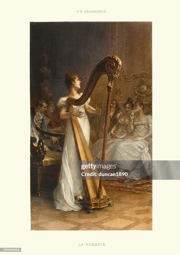 La Romance, femme jouant d’une harpe, XIXe siècle