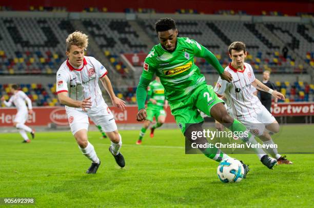 Mandela Egbo of Borussia Moenchengladbach in action during the friendly match between Fortuna Duesseldorf and Borussia Moenchengladbach at Esprit...