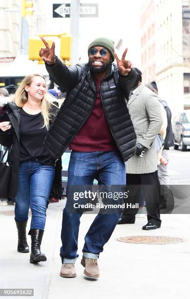 Actor Trevante Rhodes is seen outside Aol Live on January 16, 2018 in New York City.