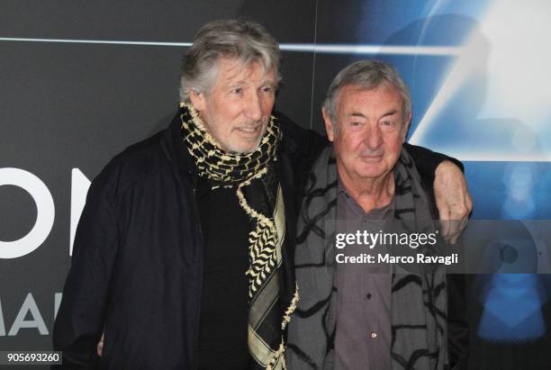 Pink Floyd band members Roger Waters and Nick Mason pose for photographers before a press conference of the The Pink Floyd Exhibition: Their Mortal...