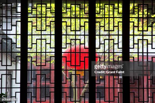 view of chinese style window. - china window stockfoto's en -beelden