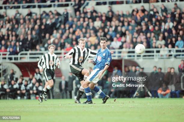 Newcastle United 4-3 Leicester City, premier league match at St James Park, Sunday 2nd February 1997. Our picture shows Alan Shearer, who scored a...