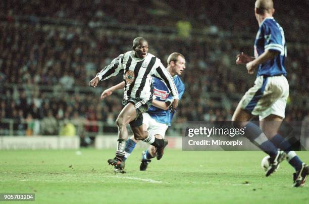 Newcastle United 4-3 Leicester City, premier league match at St James Park, Sunday 2nd February 1997. Our picture shows Faustino Asprilla.