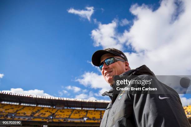 Head coach Doug Marrone of the Jacksonville Jaguars walks on the field before the AFC Divisional Playoff game against the Pittsburgh Steelers at...