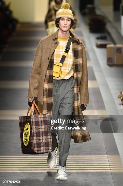 Model walks the runway at the Fendi Autumn Winter 2018 fashion show during Milan Menswear Fashion Week on January 15, 2018 in Milan, Italy.