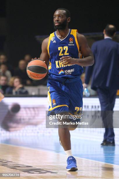 Charles Jenkins, #22 of Khimki Moscow Region in action during the 2017/2018 Turkish Airlines EuroLeague Regular Season Round 18 game between Crvena...