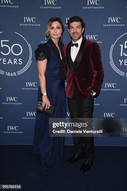 Anna Ferzetti and Pierfancesco Favino walk the red carpet for IWC Schaffhausen at SIHH 2018 on January 16, 2018 in Geneva, Switzerland.