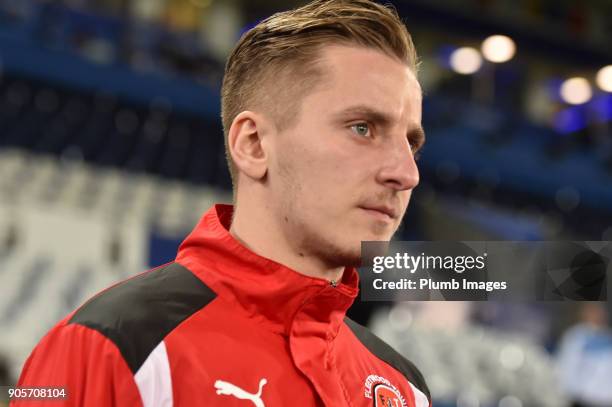 George Glendon of Fleetwood Town before the FA Cup Third round replay between Leicester City and Fleetwood Town at The King Power Stadium on January...