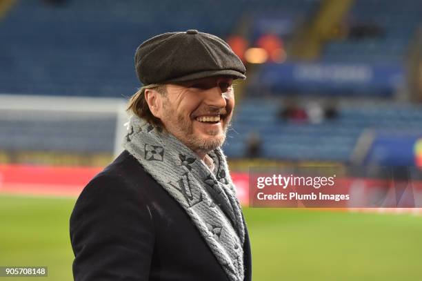 Robbie Savage preparing for media duties before the FA Cup Third round replay between Leicester City and Fleetwood Town at The King Power Stadium on...