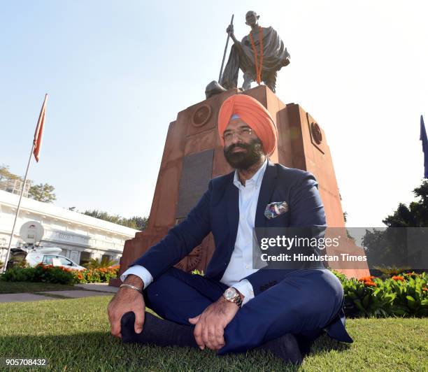 Maninder Singh Sirsa site dharna in front of Gandhi statue after suspended for one day from the Delhi Assembly Winter Session at Delhi Vidhan Sabha...