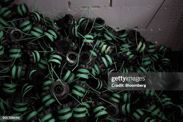 Spools of string trimmer line sit in a pile at the Stihl Inc. Manufacturing facility in Virginia Beach, Virginia, U.S., on Thursday, Jan. 11, 2018....