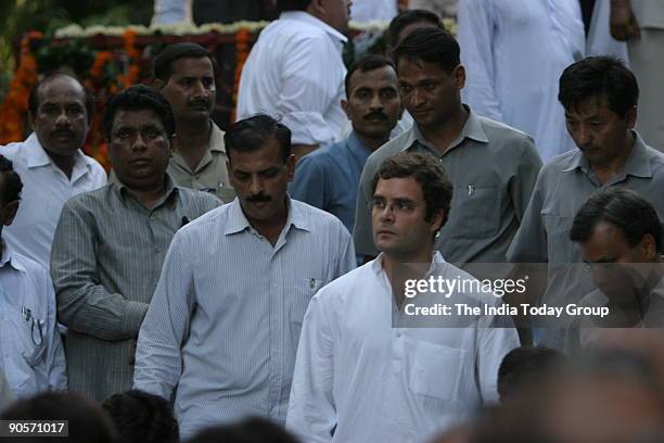 Indian law maker Rahul Gandhi at Nigambodh Ghat, New Delhi, India, to pay last respect to the body of Kanshi Ram, founder of Bahujan Samaj Party....
