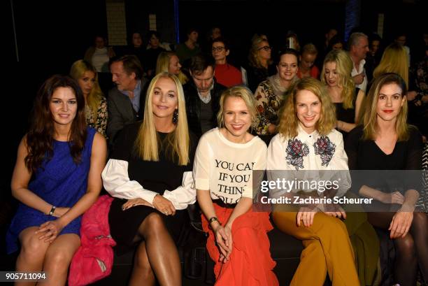 Marie Lang, Caroline Beil, Nova Meierhenrich, Chiara Schoras and Wolke Hegenbarth attend the Riani show during the MBFW Berlin January 2018 at ewerk...