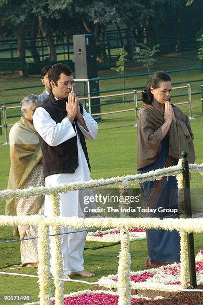 Sonia Gandhi, President of All India Congress Committee and United Progressive Alliance Chairperson with Rahul Gandhi Congress Member Parliament and...