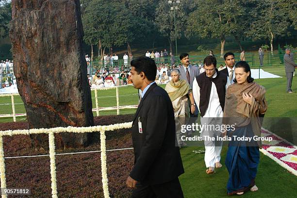 Sonia Gandhi, President of All India Congress Committee and United Progressive Alliance Chairperson with Rahul Gandhi Congress Member Parliament and...