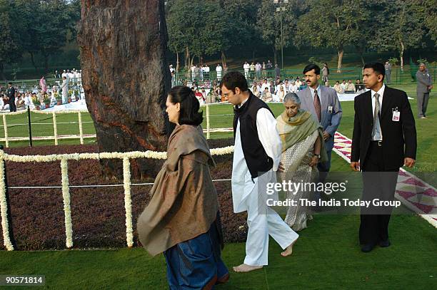 Sonia Gandhi, President of All India Congress Committee and United Progressive Alliance Chairperson with Rahul Gandhi Congress Member Parliament and...