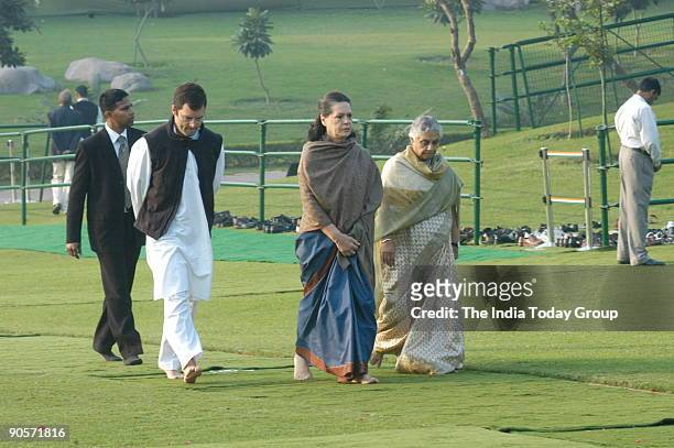 Sonia Gandhi, President of All India Congress Committee and United Progressive Alliance Chairperson with Rahul Gandhi Congress Member Parliament and...