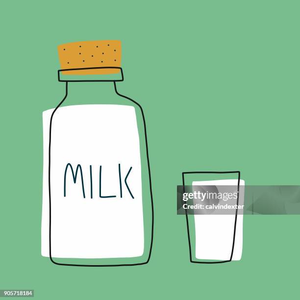 milk in a glass bottle - almond milk stock illustrations